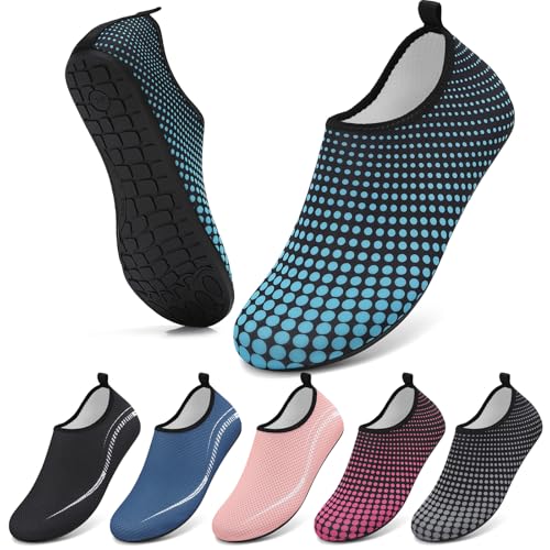VOLHAL Badeschuhe Damen Wasserschuhe Herren Strandschuhe Schwimmschuhe Surfschuhe Aquaschuhe Breathable Schnelltrockend Schuhe Beach Pool Surfen Unisex(runder Punkt blau 41 EU) von VOLHAL