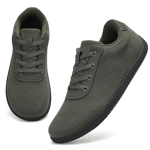 Barfuss schuhe Damen Barfußschuhe Herren Barfussschuhe Fitnessschuhe Breites Zehendesign Wanderschuhe Straßenlaufschuhe Turnschuhe Gymnastikschuhe Atmungsaktiv Rutschfest Leichte-Armeegrün 37EU von VOLHAL