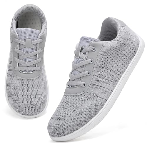 VOLHAL Barfuss Schuhe Damen Barfußschuhe Herren Barfussschuhe Fitnessschuhe Breites Zehendesign Wanderschuhe Straßenlaufschuhe Turnschuhe Gymnastikschuhe Atmungsaktiv rutschfest Leichte-Grau 38EU von VOLHAL