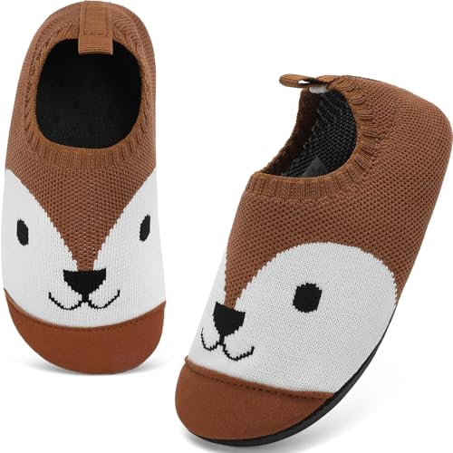 VOLHAL Hausschuhe Kinder Junge Leichte Rutschfeste Indoor Pantoffeln Mädchen Weich barfuss für Lauflernschuhe Kindergarten Slippers, Braun 27 EU von VOLHAL