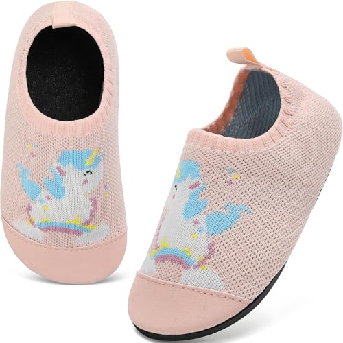 VOLHAL Hausschuhe Kinder Junge Leichte Rutschfeste Indoor Pantoffeln Mädchen Weich barfuss für Lauflernschuhe Kindergarten Slippers, Gradient Hellrosa 27 EU von VOLHAL