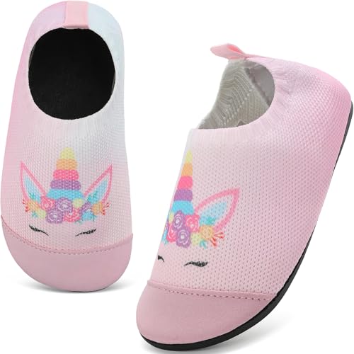 VOLHAL Hausschuhe Kinder Junge Leichte Rutschfeste Indoor Pantoffeln Mädchen Weich barfuss für Lauflernschuhe Kindergarten Slippers, Gradient Rosa 23 EU von VOLHAL