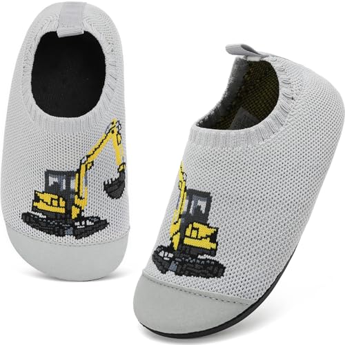 VOLHAL Hausschuhe Kinder Junge Leichte Rutschfeste Indoor Pantoffeln Mädchen Weich barfuss für Lauflernschuhe Kindergarten Slippers, Grau 33 EU von VOLHAL