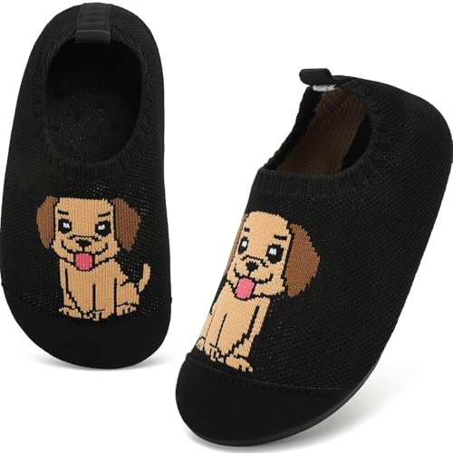 VOLHAL Hausschuhe Kinder Junge Leichte Rutschfeste Indoor Pantoffeln Mädchen Weich barfuss für Lauflernschuhe Kindergarten Slippers, Schwarz 27 EU von VOLHAL