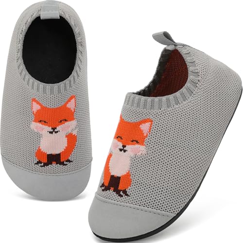 VOLHAL Hausschuhe Kinder Junge Mädchen Leichte Rutschfeste Indoor Pantoffeln Weich barfuss für Lauflernschuhe Kindergarten Slippers, Grau 26 EU von VOLHAL