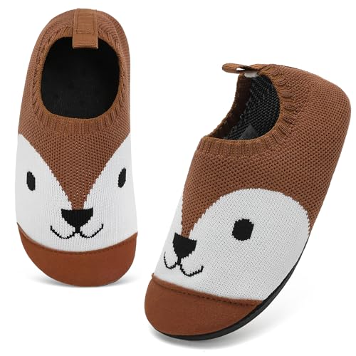 VOLHAL Hausschuhe Kinder Junge Leichte Rutschfeste Indoor Pantoffeln Mädchen Weich barfuss für Lauflernschuhe Kindergarten Slippers, Braun 29 EU von VOLHAL
