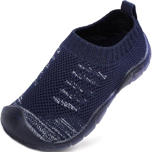 VOLHAL Hausschuhe Kinder Jungen Mädchen Atmungsaktive Pantoffeln Leicht Rutschfest Lauflernschuhe Kleinkinder Hüttenschuhe Slippers Barfußschuhe(Dunkelblau,25 EU) von VOLHAL