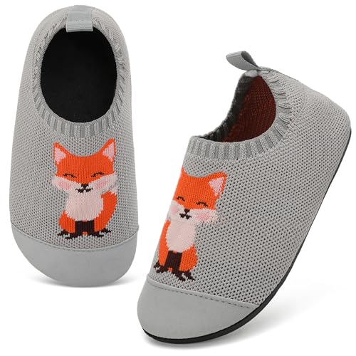 VOLHAL Hausschuhe Kinder Junge Mädchen Leichte Rutschfeste Indoor Pantoffeln Weich barfuss für Lauflernschuhe Kindergarten Slippers, Grau 24 EU von VOLHAL