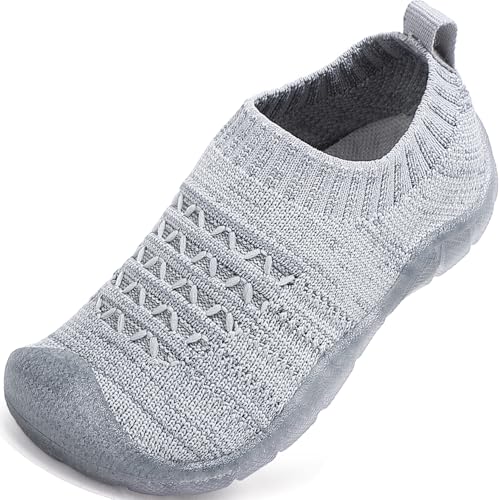 VOLHAL Hausschuhe Kinder Jungen Mädchen Atmungsaktive Pantoffeln Leicht Rutschfest Lauflernschuhe Kleinkinder Hüttenschuhe Slippers Barfußschuhe(Grau,25 EU) von VOLHAL