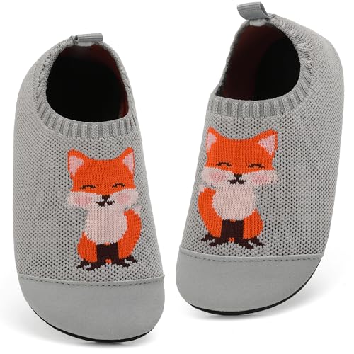 VOLHAL Hausschuhe Kinder Jungen Mädchen Atmungsaktive Pantoffeln Leicht Rutschfest Lauflernschuhe Kleinkinder Hüttenschuhe Slippers Barfußschuhe(Grau,27 EU) von VOLHAL