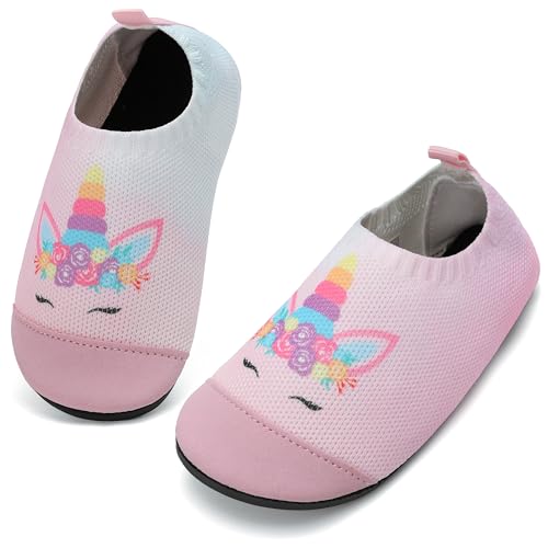 VOLHAL Hausschuhe ​Kinder Mädchen Junge Barfussschuhe Pantoffeln Lauflernschuhe ​Rutschfest ​Kindergarten für Atmung saktive​ Weich Kleinkinder Schuhe ​Unisex(Einhorn Farbverlauf 32EU) von VOLHAL