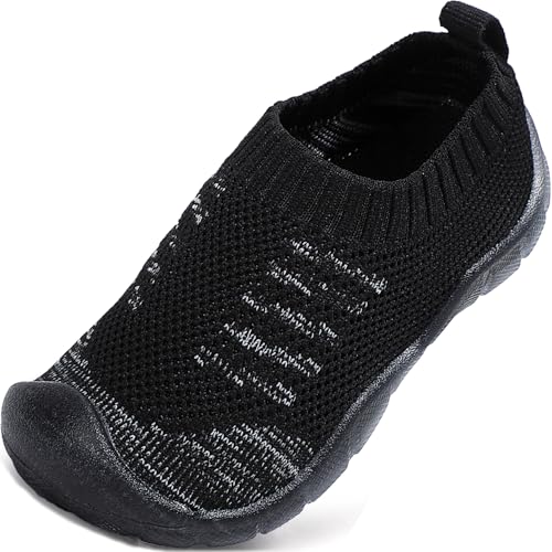 VOLHAL Hausschuhe Kinder Jungen Mädchen Atmungsaktive Pantoffeln Leicht Rutschfest Lauflernschuhe Kleinkinder Hüttenschuhe Slippers Barfußschuhe(Schwarz,23 EU) von VOLHAL