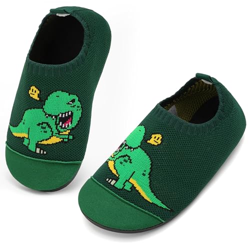 VOLHAL Hausschuhe ​Kinder Mädchen Junge Barfussschuhe Pantoffeln Lauflernschuhe ​Rutschfest ​Kindergarten für Atmung saktive​ Weich Kleinkinder Schuhe ​Unisex(Dinosaurier Grün 30EU) von VOLHAL