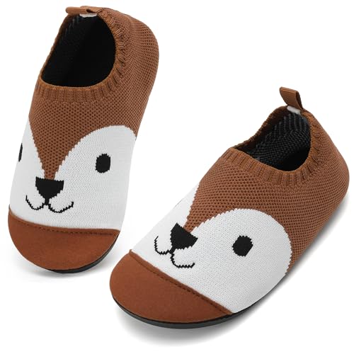 VOLHAL Hausschuhe ​Kinder Mädchen Junge Barfussschuhe Pantoffeln Lauflernschuhe ​Rutschfest ​Kindergarten für Atmung saktive​ Weich Kleinkinder Schuhe ​Unisex(Eichhörnchen dunkelbraun 29EU) von VOLHAL