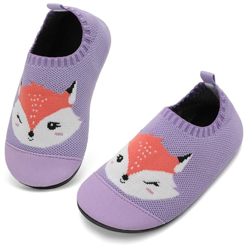 VOLHAL Hausschuhe ​Kinder Mädchen Junge Barfussschuhe Pantoffeln Lauflernschuhe ​Rutschfest ​Kindergarten für Atmung saktive​ Weich Kleinkinder Schuhe ​Unisex(Fuchs Lila 21EU) von VOLHAL