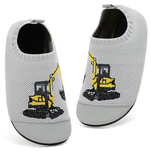 VOLHAL Hausschuhe Kinder Mädchen Jungen Atmungsaktive Pantoffeln Leicht Rutschfest Lauflernschuhe Kleinkinder Hüttenschuhe Slippers Barfußschuhe(Grau,29 EU) von VOLHAL