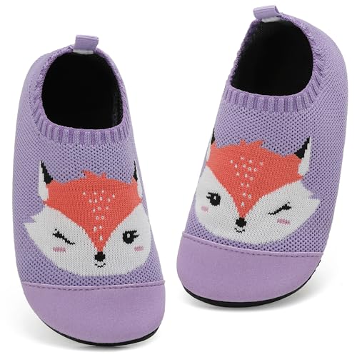 VOLHAL Hausschuhe Kinder Mädchen Jungen Atmungsaktive Pantoffeln Leicht Rutschfest Lauflernschuhe Kleinkinder Hüttenschuhe Slippers Barfußschuhe(Lila,25 EU) von VOLHAL