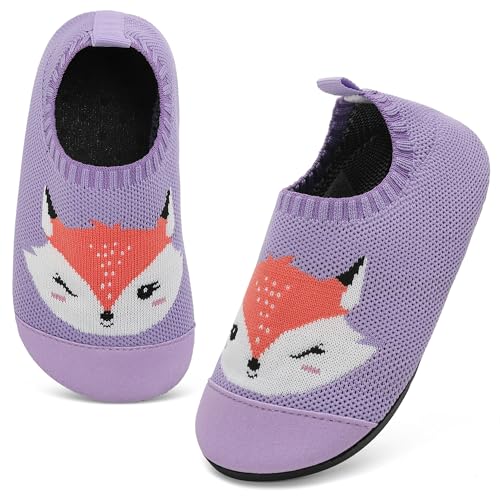 VOLHAL Hausschuhe Kinder Junge Leichte Rutschfeste Indoor Pantoffeln Mädchen Weich barfuss für Lauflernschuhe Kindergarten Slippers, Lila 31 EU von VOLHAL