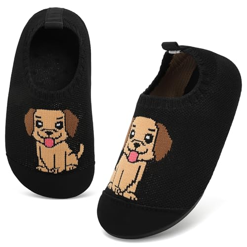 VOLHAL Hausschuhe Kinder Junge Leichte Rutschfeste Indoor Pantoffeln Mädchen Weich barfuss für Lauflernschuhe Kindergarten Slippers, Schwarz 28 EU von VOLHAL