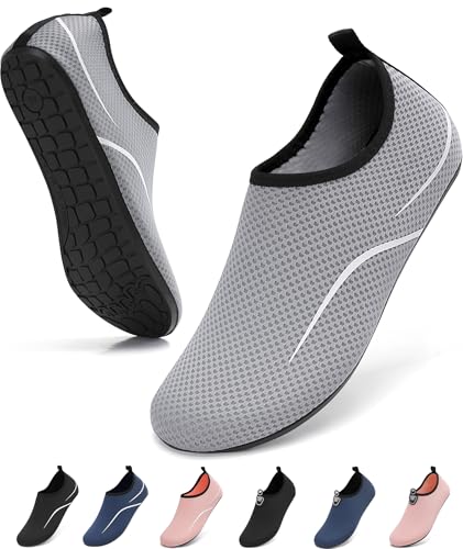 VOLHAL Wasserschuhe Herren Badeschuhe Damen Schwimmschuhe Schnell Trocknend Strandschuhe rutschfeste Aquaschuhe Leicht Surfschuhe für Beach Pool Yoga, Grau 44 EU von VOLHAL