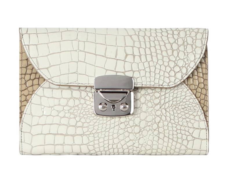 VOLKER LANG Abendtasche OLIVIA, TW2  Flache Kuverttasche mit Krokolack & Kette von VOLKER LANG