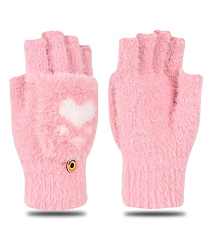 VOLLGUFEN 1 Paar Thermo handschuhe,Handgelenk wärmer,Flip-Handschuhe,gloves without fingers,handschuhe damen fleece,geeignet für Mädchen im Winter(Rosa) von VOLLGUFEN