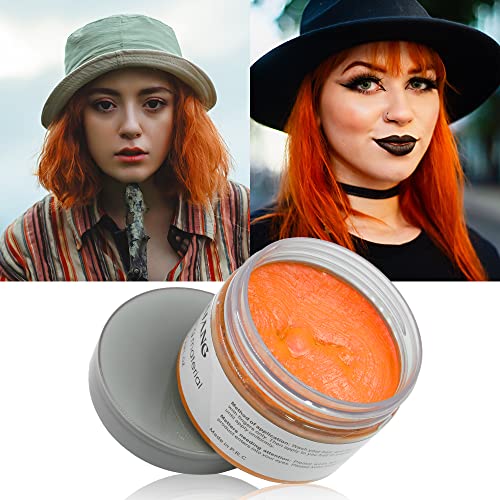 Temporäre Haarfarbe Orange Haarfarbe, Styling Haartone für Männer Frauen, Natürliche Frisur Pomade, Temporäre Haarfärbemittel Wachs für Party, Cosplay & Halloween, 4,23 Unzen (Orange) von VOLLUCK