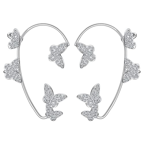 1 Paar Zirkon Schmetterling Ohrmanschette Ohrringe für Frauen Non Piercing Ohrclips CZ Schmetterling Ohr Wrap Ohrringe um das Ohr, Zink, Zirkonia von VOLLYOO