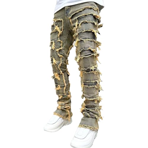 Herren Stacked Jeans Y2k Slim Fit Skinny Ripped Jeans Distressed Destroyed Denim Pants Emo Hip Hop Jeans, Rustiness, 50 Herren Stacked Jeans Y2k Slim Fit Skinny Ripped Jeans Distressed Destroyed Denim Pants Emo Hip Hop Jeans, Rustiness, 50 von VOLYMOON