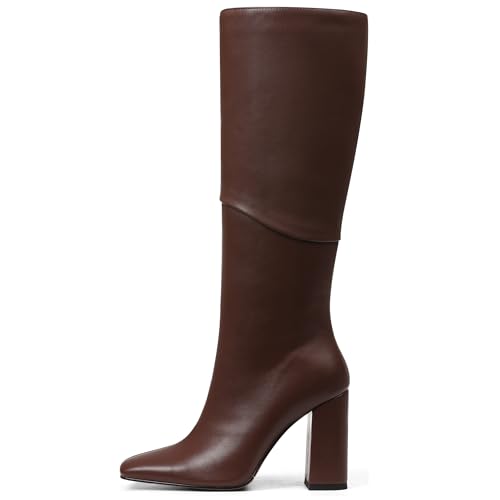 VOMIRA Kniehohe Stiefel für Damen, quadratischer Zehenbereich, dicker Absatz, Schwarz, Braun, 38 EU VOMIRA Kniehohe Stiefel für Damen, quadratischer Zehenbereich, dicker Absatz, Schwarz, Braun, 38 EU von VOMIRA