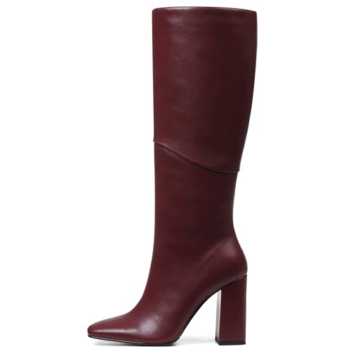 VOMIRA Kniehohe Stiefel für Damen, quadratischer Zehenbereich, dicker Absatz, Schwarz, Burgunder, 37.5 EU VOMIRA Kniehohe Stiefel für Damen, quadratischer Zehenbereich, dicker Absatz, Schwarz, Burgunder, 37.5 EU von VOMIRA