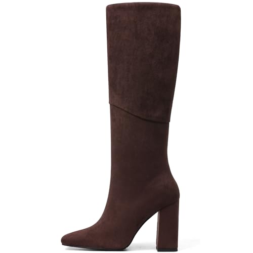 VOMIRA Kniehohe Stiefel für Damen, quadratischer Zehenbereich, dicker Absatz, Schwarz, Schokolade, 39.5 EU VOMIRA Kniehohe Stiefel für Damen, quadratischer Zehenbereich, dicker Absatz, Schwarz, Schokolade, 39.5 EU von VOMIRA