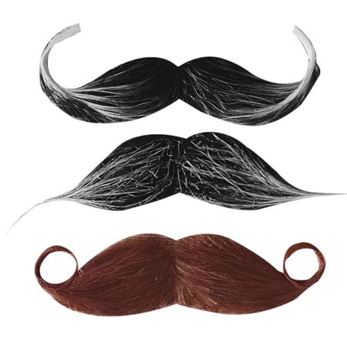 3 Stück Schnurrbart zum Ankleben Kinder, Schnauzer zum Ankleben, Fake Bart Fasching, Man Klebebart Künstlicher, Schnauzer zum Ankleben, Künstlicher Klebe Bart von VOMZIKL