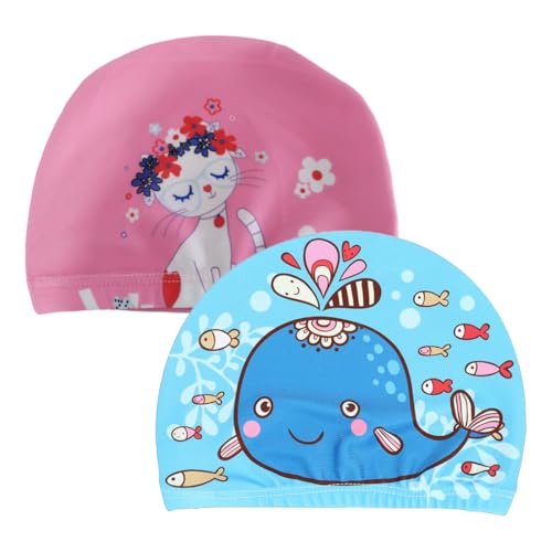 Badekappe Kinder, 2 Stück Badekappe Kinder Jungen, Schwimmausrüstung,Badekappe, Kinder-Studenten-Cartoon-Badekappe, Schwimmkappe Kinder, Badekappe Stoff von VOMZIKL