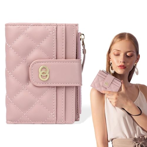 Geldbörse Damen, Bifold Leder Kleines Portemonnaie für Frauen, Geldbeutel Damen Klein und im Kurzformat Portemonnaie Kleine Brieftasche Geldbörsemit mit Mehreren Fächern (Rosa) von VOMZIKL