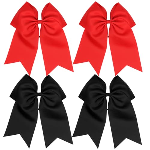 Große rote Schleifen Haargummis, 4 Stück Schleife Haargummi, Pferdeschwanzhalter Zopf Cheerleader Schleifenband Haarstyling-Zubehör für Kleinkinder Mädchen Frauen Outfit Uniform von VOMZIKL