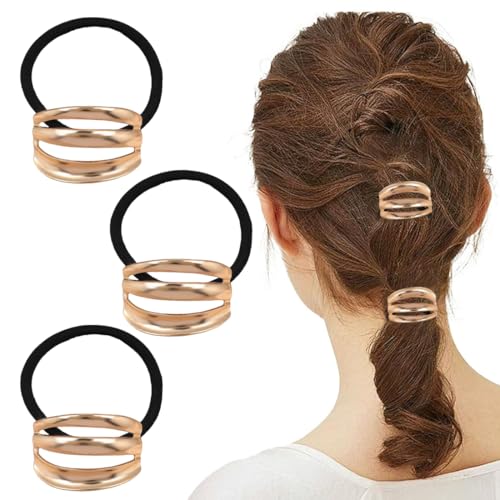 Haargummi Gold, 3 Stück Haargummis aus Metall, Haargummi Gold Metall, Haargummis Mädchen, Haargummis im Geometrischen Stil, Elastische Haargummis, Metall Haar Manschette von VOMZIKL