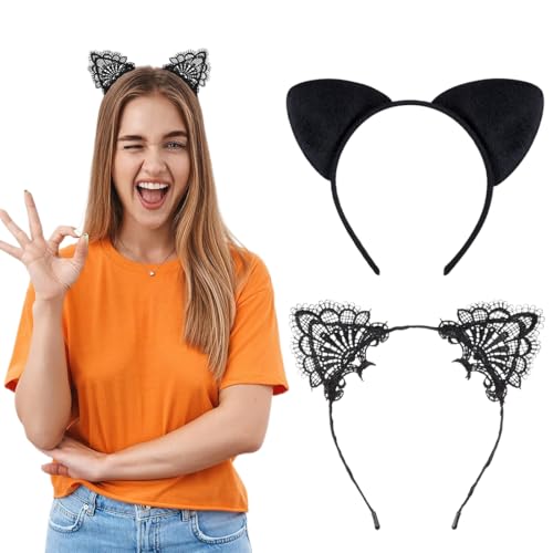 Katzenohren Stirnband, 2 Pcs Katze Haarbänder Haarschmuck, Katze Haarbänder Haarschmuck, für Mädchen Damen Kostüm Parteien Deko von VOMZIKL