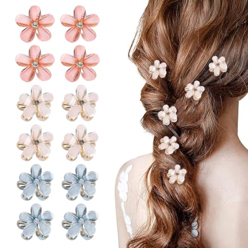 Mini Diamant Haarspangen, 12 Stück Kleine Haarspangen Blumen-Haarspangen Haarschmuck für Damen, Mädchen, süße Mini-Haarspangen von VOMZIKL