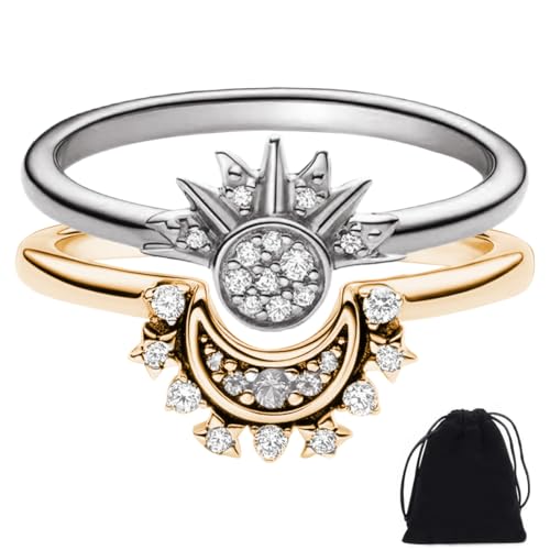 Sonne Mond Ring, 2 Stück Ring Set Sonne Und Der Mond, Ring Set Damen Ringe Verstellbar von VOMZIKL