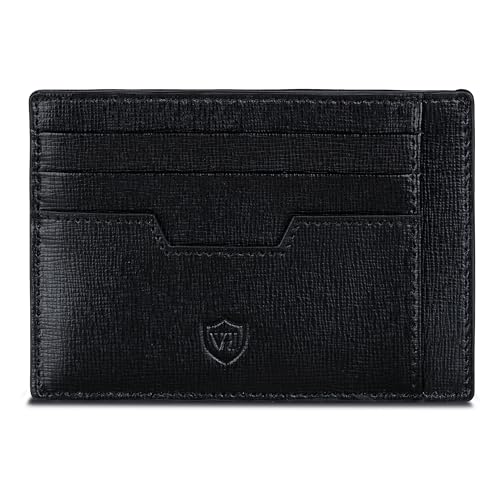 VON HEESEN® Echtleder RFID Kartenetui aus Nappa-Leder - 9 Fächer - Querformat Kreditkartenetui für Damen & Herren (Saffiano Schwarz) von VON HEESEN