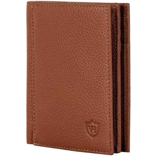 VON HEESEN® Leder Geldbörse mit Münzfach & RFID Schutz Herren & Damen - Echtleder Geldbeutel für Männer & Frauen - Portemonnaie Brieftasche Wallet Portmonee (Cognac-Braun) von VON HEESEN