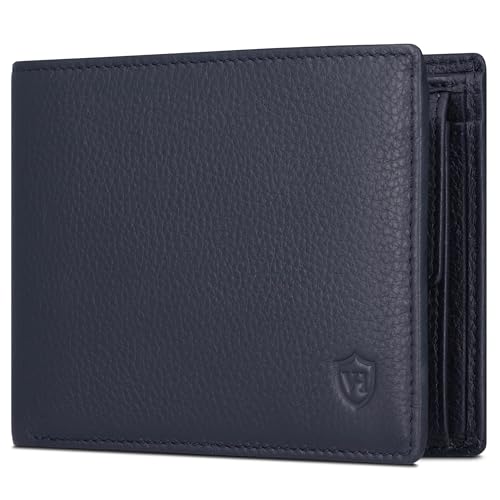 VON HEESEN Leder Geldbörse Herren mit RFID Schutz I Echtleder Geldbeutel für Männer I Münzbörse Portemonnaie Brieftasche Wallet Portmonee (Blau) von VON HEESEN