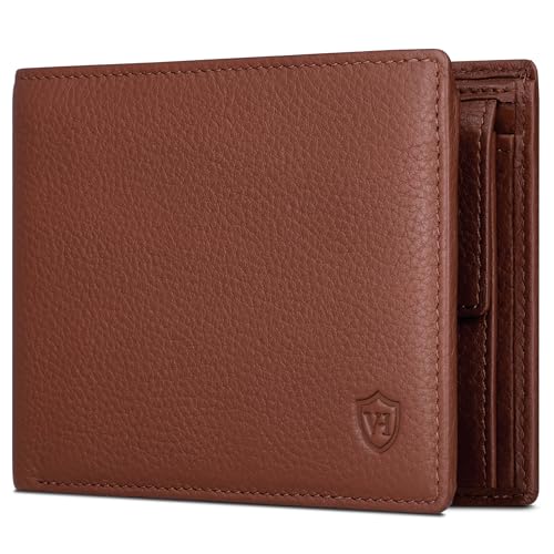 VON HEESEN Leder Geldbörse Herren mit RFID Schutz I Echtleder Geldbeutel für Männer I Münzbörse Portemonnaie Brieftasche Wallet Portmonee (Cognac-Braun) von VON HEESEN