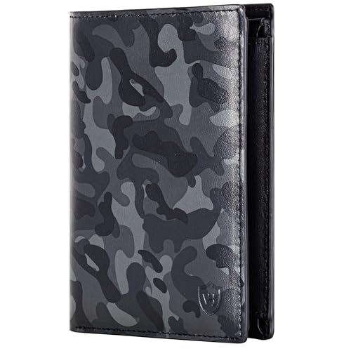 VON HEESEN Leder Geldbörse RFID Schutz I Echtleder Geldbeutel für Damen & Herren I Portemonnaie Brieftasche Wallet Portmonee (Camouflage Grau) von VON HEESEN