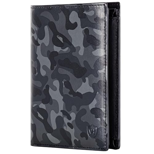 VON HEESEN Leder Geldbörse RFID Schutz I Echtleder Geldbeutel für Damen & Herren I Portemonnaie Brieftasche Wallet Portmonee (Camouflage Grau) von VON HEESEN