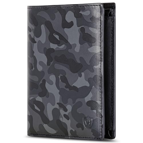 VON HEESEN Leder Geldbörse RFID Schutz I Echtleder Geldbeutel für Damen & Herren I Portemonnaie Brieftasche Wallet Portmonee (Camouflage Grau) von VON HEESEN