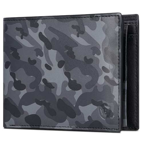 VON HEESEN Leder Geldbörse RFID Schutz I Echtleder Geldbeutel für Damen & Herren I Portemonnaie Brieftasche Wallet Portmonee (Camouflage Grau) von VON HEESEN