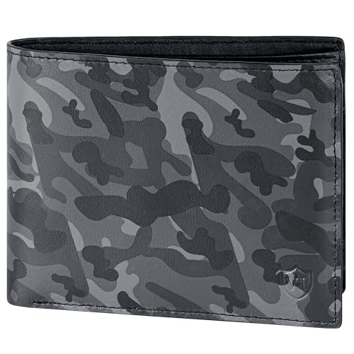 VON HEESEN Leder Geldbörse RFID Schutz I Echtleder Geldbeutel für Damen & Herren I Portemonnaie Brieftasche Wallet Portmonee (Camouflage Grau) von VON HEESEN