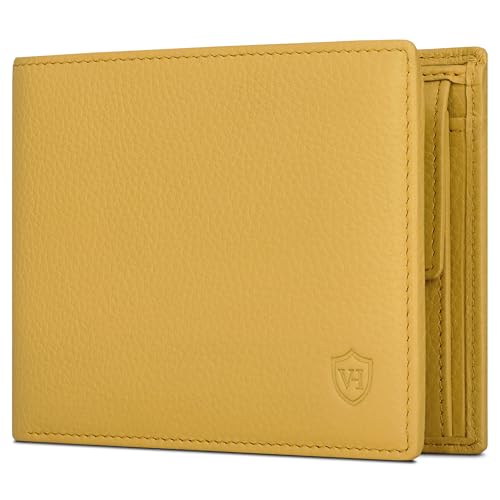 VON HEESEN Leder Geldbörse RFID Schutz I Echtleder Geldbeutel für Damen & Herren I Portemonnaie Brieftasche Wallet Portmonee (Gelb) von VON HEESEN
